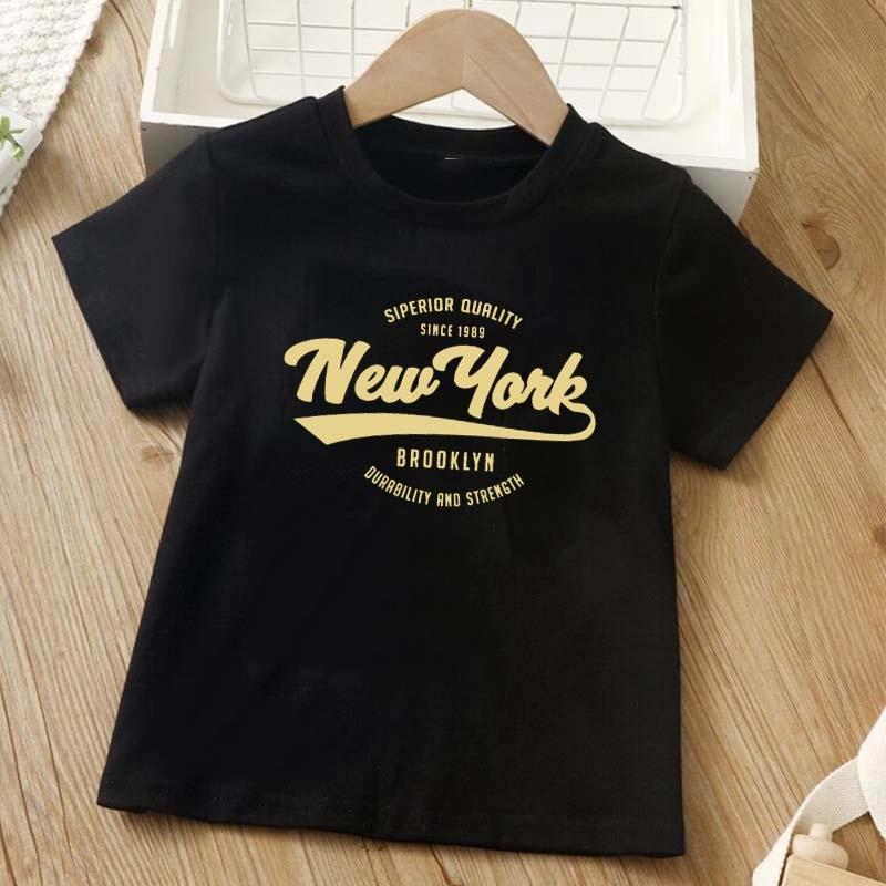 

Teenage New York Printed T-shirt Summer Boys and Girls Casual Fashion Harajuku O-Neck Short Sleeve Colorful Tops Clothing Unisex 100cm чорний