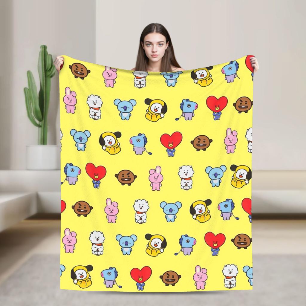 Coperta Morbida in Pile Corallo per Banda Musicale Kpop, Coperta Cartone Animato per Divano Ufficio, Trapunta Leggera per Camera da Letto