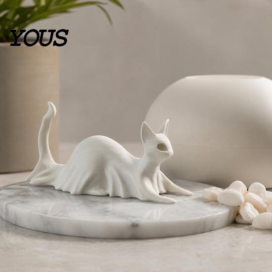 Odorless PLA Filament Decoration 3D Printed Cat Ghost Statues, Halloween Haunted Kitten Figurines with Hollow Eyes Detailed Carving Decor