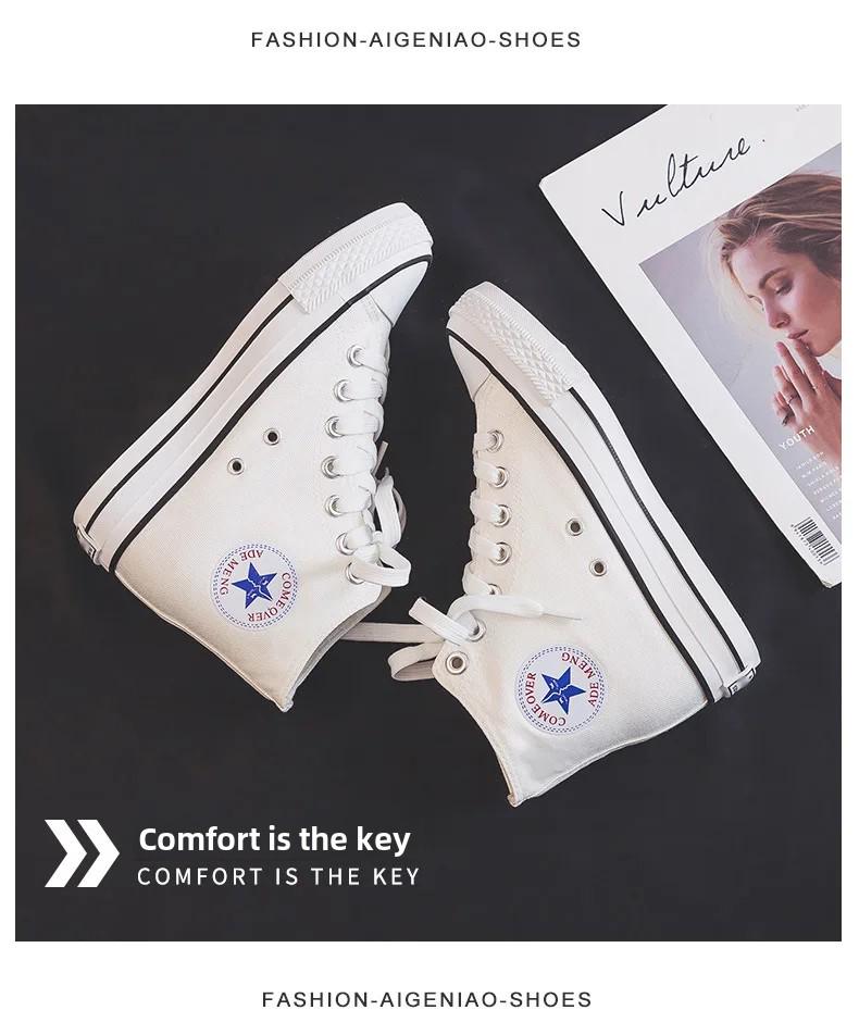 Tênis de lona feminino com salto alto de 6 cm - Primavera/Outono 2024, calçado casual de algodão estilo coreano de cano alto