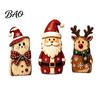 Farmhouse Style Wood Ornaments Christmas Wooden Tabletop Figurine, Hand Painted Santa Reindeer Cat Decor, Rustic Small Decorative Figurines