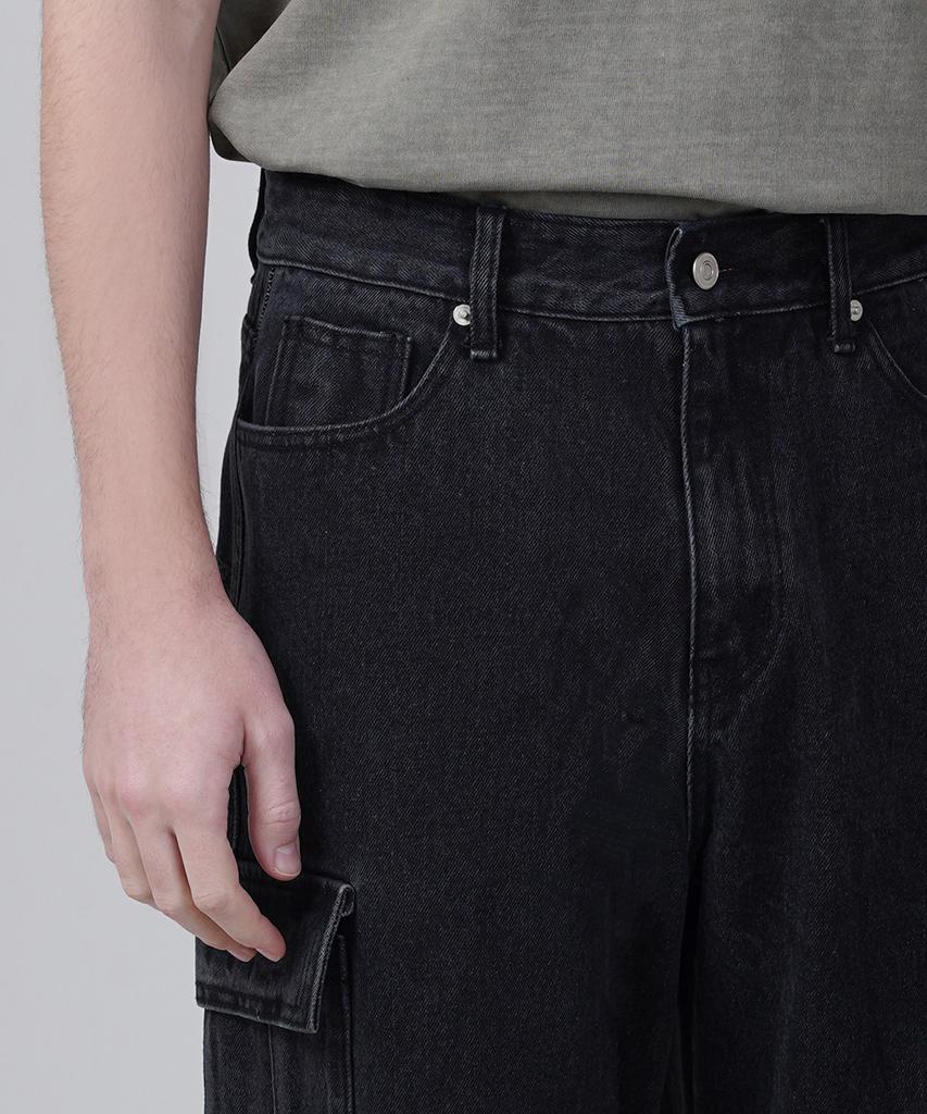 GAKKAI UNIONS Wide Denim Cargo Pants Black