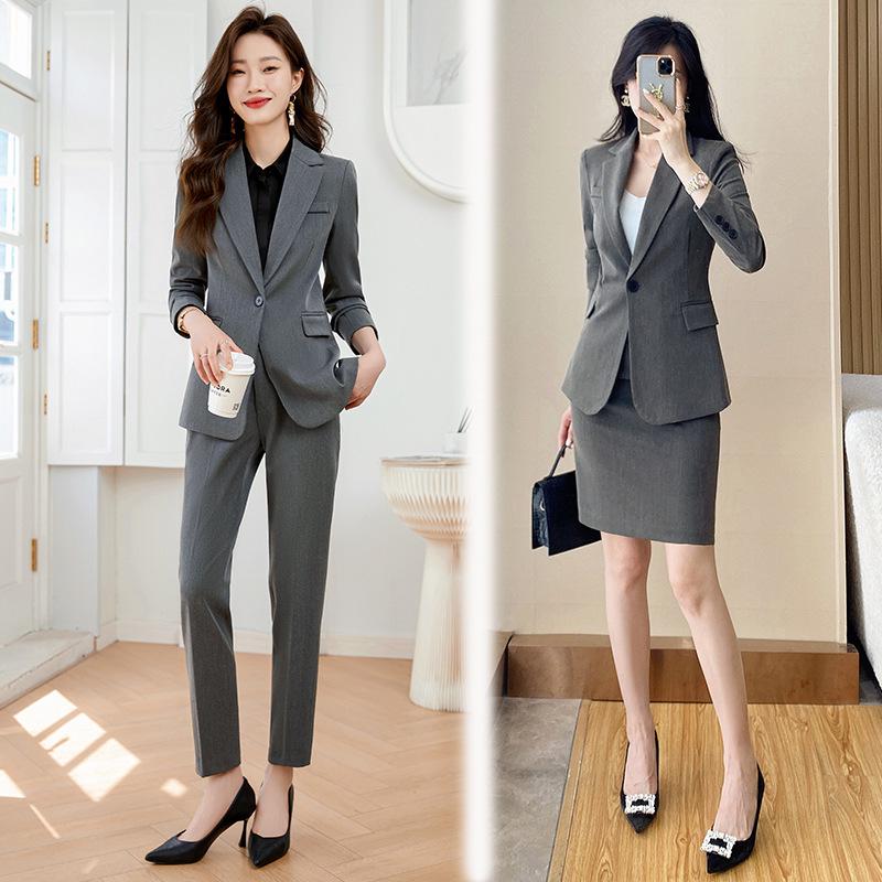 2026 Women's Gray Professional Suit Set - High-End Interview & Workwear (Spring/Autumn)