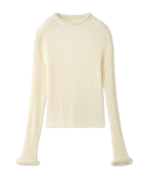 Furfur Feather Trim Rib Knit Top RWNT245051 IVR Women's