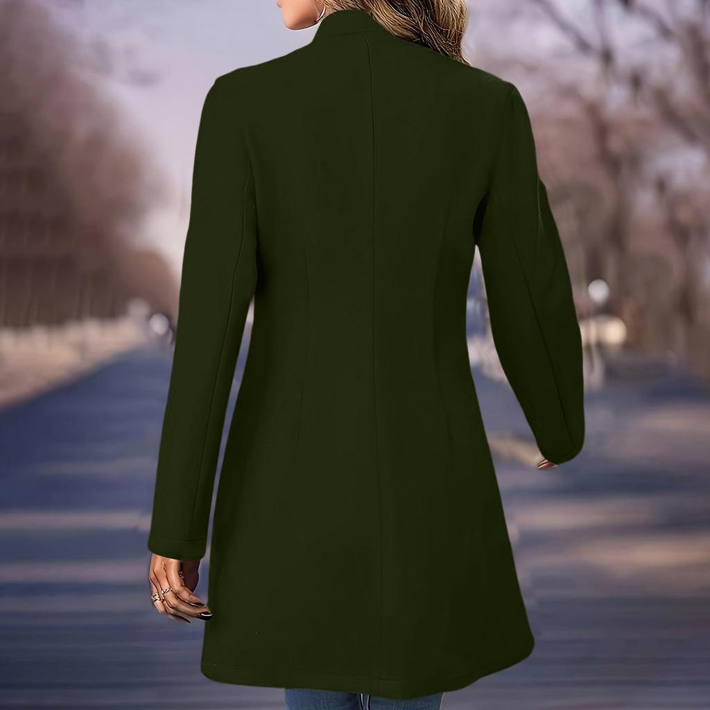 Women's Fashion Long-Line Slim-Fit Coat Solid-Colour Long-Sleeved Outerwear