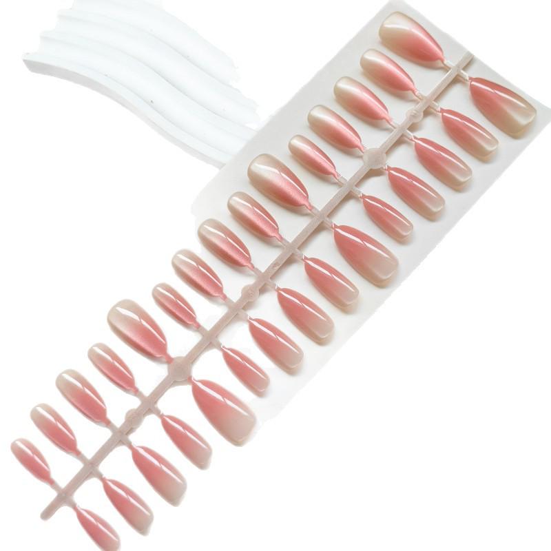 Handmade INS Pink Gradient Medium-Long Wearable Nail Tips for Students