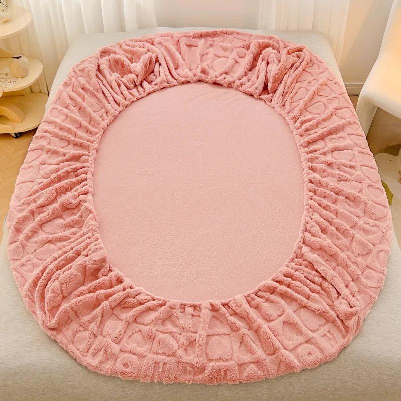 Velvet Plush Fabric Fitted Sheet Soft Elastic Bedspread Solid Color Mattress Cover Bed Protector For Home Bedcloth Bedspread