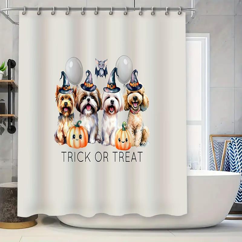 

Halloween Dog Bath Curtain Spooky Puppy Shower Curtain Cute Pet Halloween Decor Festive Fall Home Decor Holiday Party Supplies W60H190(CM)-1 Pcs