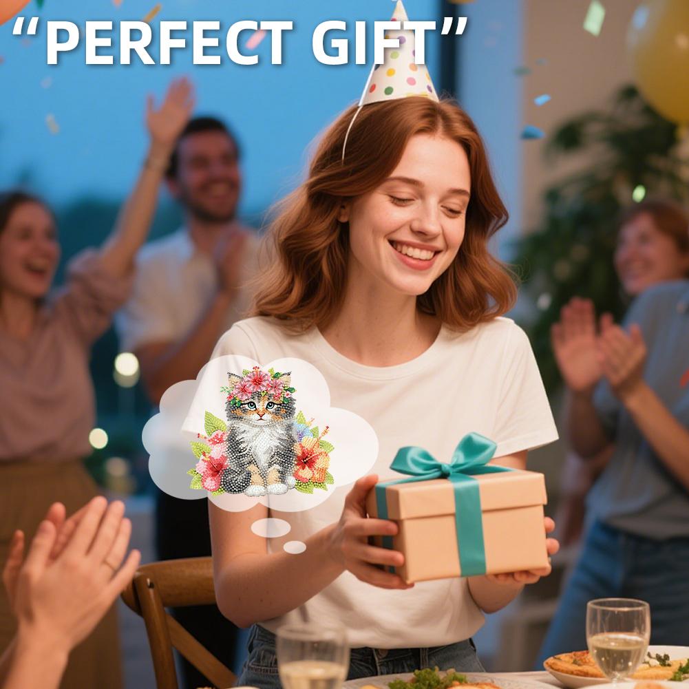 2D Flat Cat DIY Shaking Head Cat Flower Diamond Painting Desktop Decorations