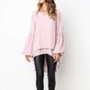 Women's Casual Round Neck Long Sleeve High Hem Irregular Double LayerTop Shirt