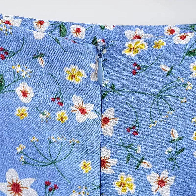 Za Summer New Women Clothes Western Style French Style Short Sling Print Top Holiday Style High Waist Skirt