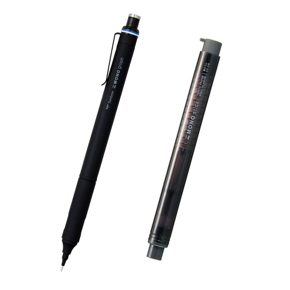 Механический карандаш Tombow MONO Monograph Black Mono Stick Black Pencil, Тонкий, 0,5 мм, + Ластик в форме ручки, Набор, PCB-211AAZ чёрный