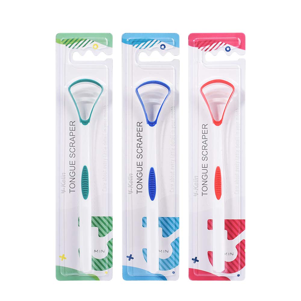 Detergente per spazzole raschietto per lingua a doppio lato di Y-Kelin, alito rinfrescante con manico antiscivolo (Confezione da 3 colori)