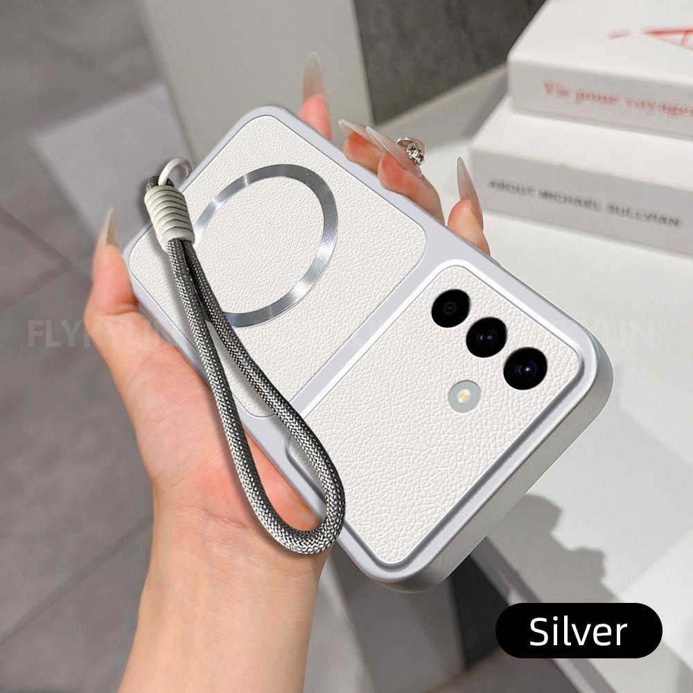 For Magsafe Phone Case For Samsung A17 A27 A37 A57 A16 A26 A36 A56 A06 A15 A35 A55 PU Lambskin Leather With Wrist Strap Cover
