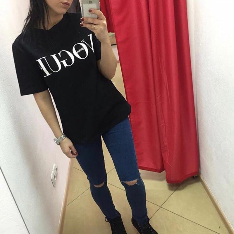 European & American Celeb Letter Print Short-Sleeve T-Shirt