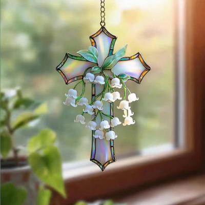 Handbemaltes Maiglöckchen Christlicher Schmuck Acryl Religiöser Floral Hängender Anhänger für Wohnzimmer Ostern Taufe Heim Kirchen Dekoration