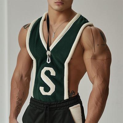 Men Sleeveless Big Cuff Fluffy Tank Tops Letter Print Vest