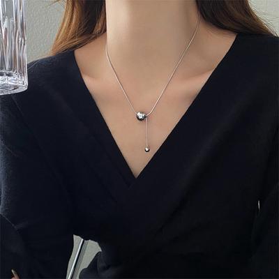 Women Titanium Steel Necklace Round Ball Pendant Choker Necklace Adjustable Length Wedding Party Necklace Gift