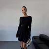Vestido de Otoño Invierno para Mujer de Color Sólido, Ajuste Delgado, Manga Larga - Elegante y Favorecedor