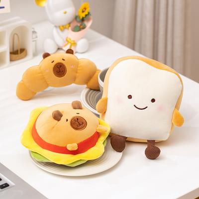 Kawaii Bread Food Capybara Plush Toys Cute Hamburger Croissant On Sliced Bread With Kapibala Expression for Kids Birthday Gifts