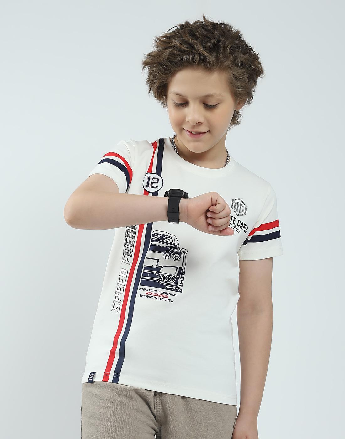 

Monte Carlo Boys Printed Round Neck T-Shirt White 5-6 YR 11-12 Years белый