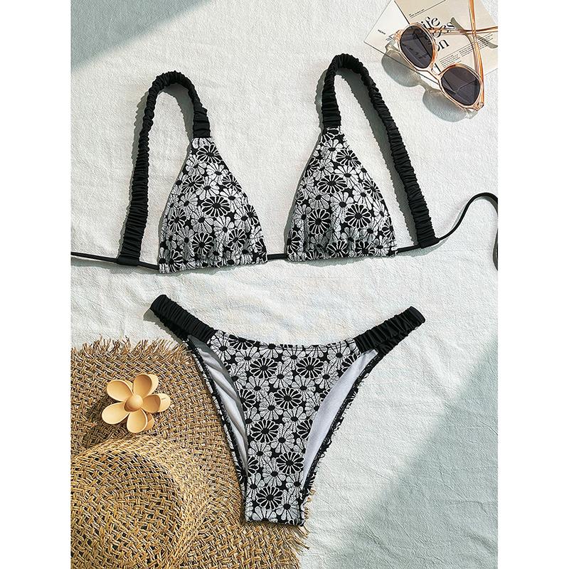 

Черный Комплект Микро Бикини Стринги с Вышивкой Цветком Сексуальный Купальник Женский Купальный Костюм для Отпуска Бикини для Женщин L чёрный
