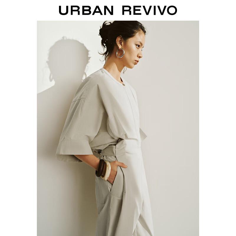 UR Women's Cotton Tie-Waist Short-Sleeve Jumpsuit