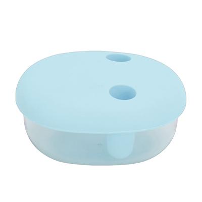 2 In 1 No Mess Snack Container Leak Proof Food Storage Snack Box with Finger Lid Keep Hands Clean Blue