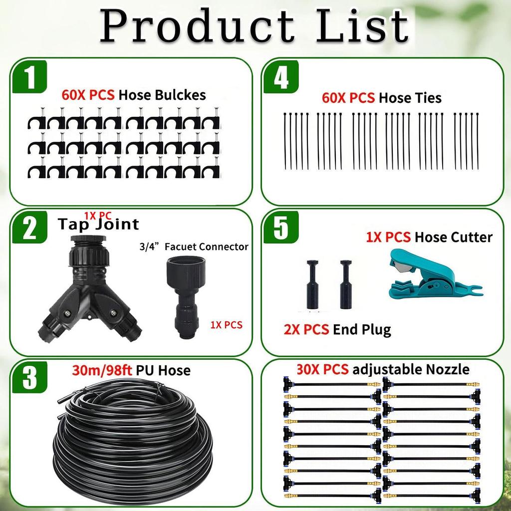 Universal Adjustable Micro-Atomizing Sprinkler Set for Irrigation, Cooling, and Humidification