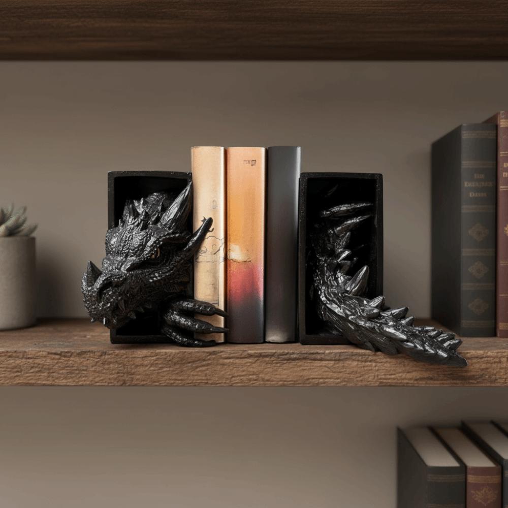 Resin Dragon-Shaped Book Stand Set Vintage Bookshelf Dragon Ornaments Study