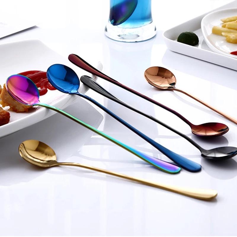 Long Handle Spoon, Coffee Stirrers, 8-Inch Ice Tea Spoon, Stainless Steel Iced Teaspoon for Milk Cocktail Stirring
