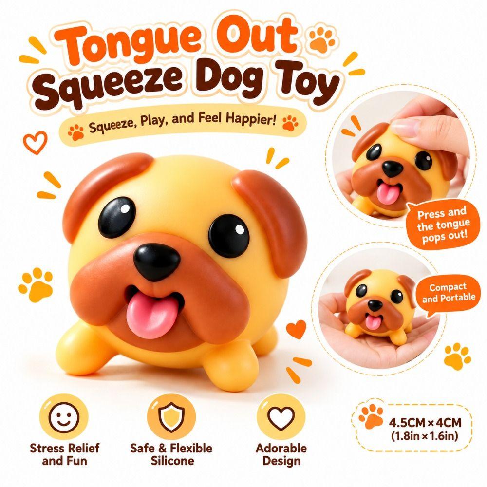 Tongue Out Squeeze Dog Toy Soft Squeeze Puppy Squishy Toy New Brown Puppy Figurine Desktop Decor