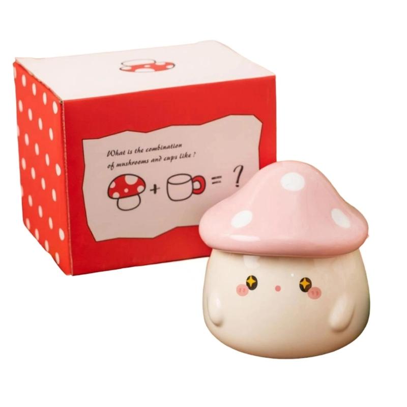 Mushroom Shaped Ceramic Mug Lid Unique Designs Drinking Cup For Women Gift Heat Resistant Home Drinkware
