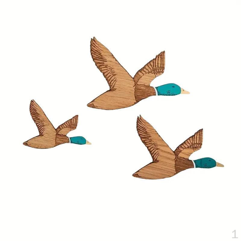 3 Pieces Wooden Duck Wall Decor Carving Rustic Art Ornament for