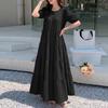 ZANZEA Damen Freizeit Rundhals Locker Kurzarm Langes Kleid