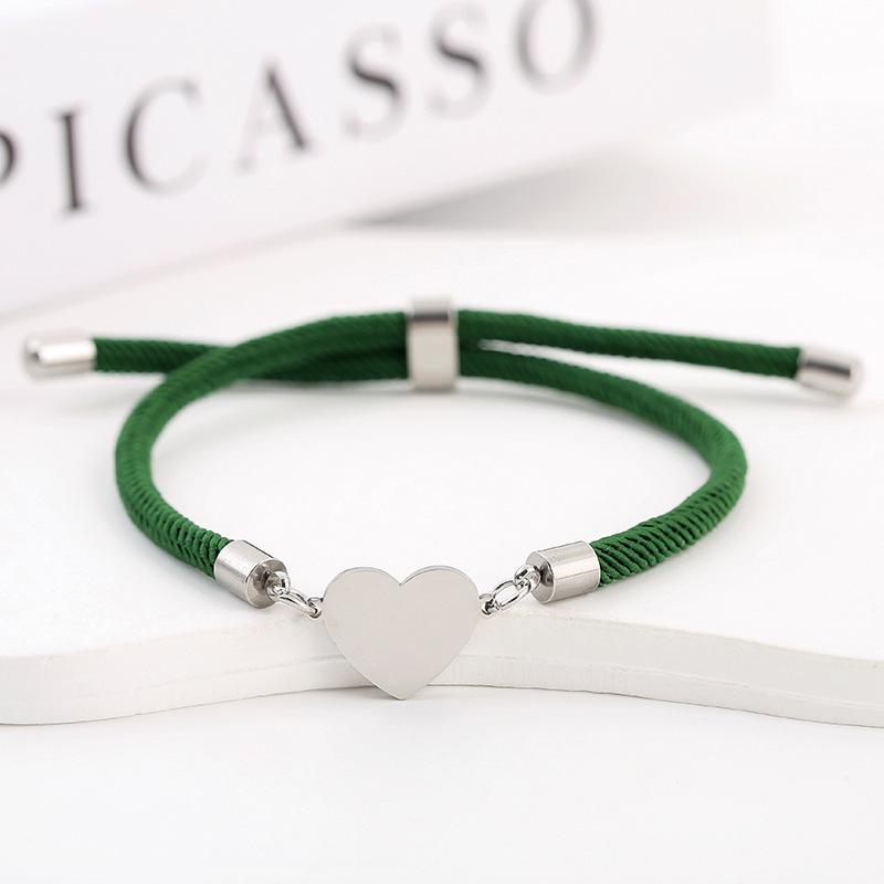 15mm Heart-Shaped Adjustable Stainless Steel Multi-Color Milan Rope Bracelet with Blank UV Laser Printing Surface