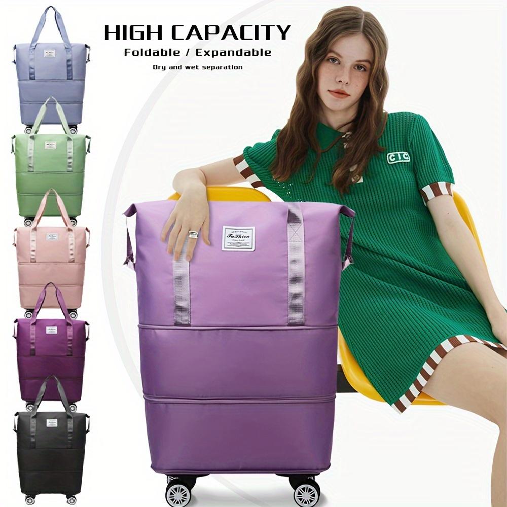 [Foldable Travel Bag] 3-Layer Extra-Large Foldable Travel Bag with Wheels | Nylon Luggage for Daily Commute & Moving