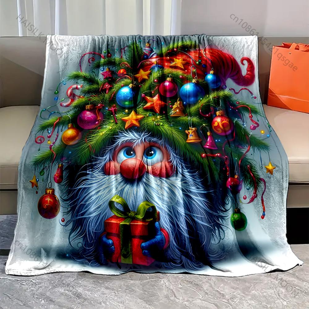 

1PC Whimsical Gnome with Christmas Decor Pattern Blanket Flannel Material Soft Warm for All Seasons,For Home Camping Picnics RV 75x90cm