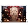 Romantic Roses Love Photography Backdrop Wooden Door Brick Wall Flower Valentine Day Background Wedding Decoration Photo Studio