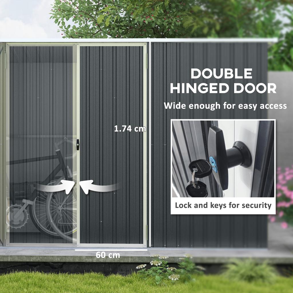11 X 5.6ft Galvanised Steel Garden Shed, Metal Shed, Garden Storage Shed with Lockable Doors and Gloves for Outdoor Patio, Garden, Grey