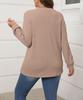 2025 Damen Einfarbig V-Ausschnitt Knopf Langarm Lässiges Mode-T-Shirt für Herbst/Winter