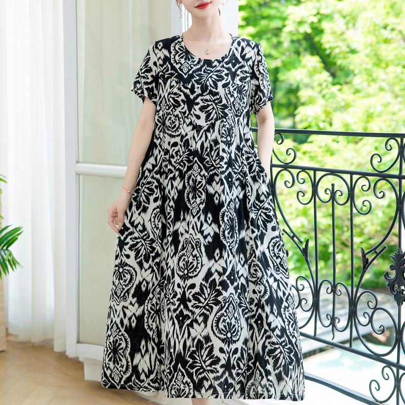 

Элегантное свободное платье для женщин Винтажная одежда Большой размер Повседневное с коротким рукавом Летнее длинное платье 6XL