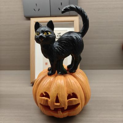 Halloween Theme Pumpkin Black Cat Decoration Ornaments Atmosphere Creative Scene Props Funny Resin Crafts