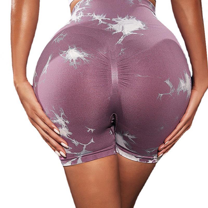High-Waist Tie-Dyed Quick-Dry Yoga Shorts - Comfortable, Elastic, Women's Fitness Pants