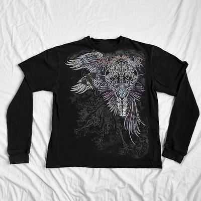 BeatStreet Y2K Cyber Coss Wings Print T-shirt Skull Graphic Long Sleeve Tees Grunge  Fairy Vintage Baggy Top Gothic Clothes