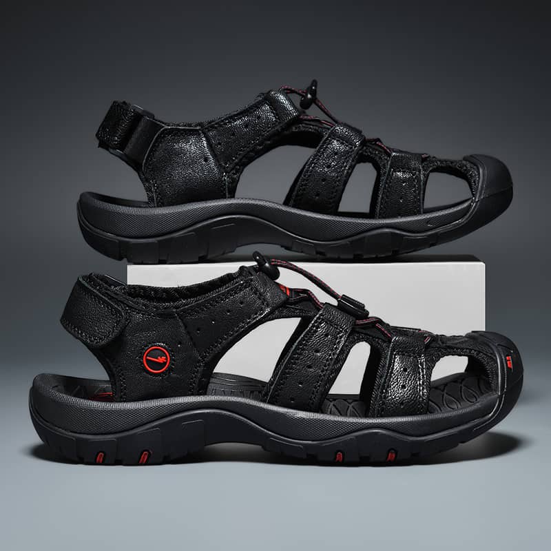 Summer Men Sandals Genuine Leather Mens Casual Shoes Outdoor Men Leather Sandals for Men Beach Shoes Roman Shoes Plus Size 38-46