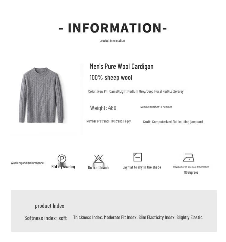 Hengyuanxiang Men's 100% Wool Jacquard Round Neck Thick Sweater 103821