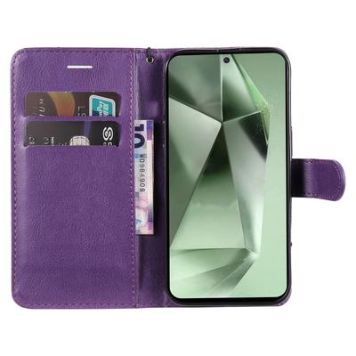 For Samsung Galaxy S24 FE Case Solid Color Leather Mobile Cover Wallet Stand with Strap
