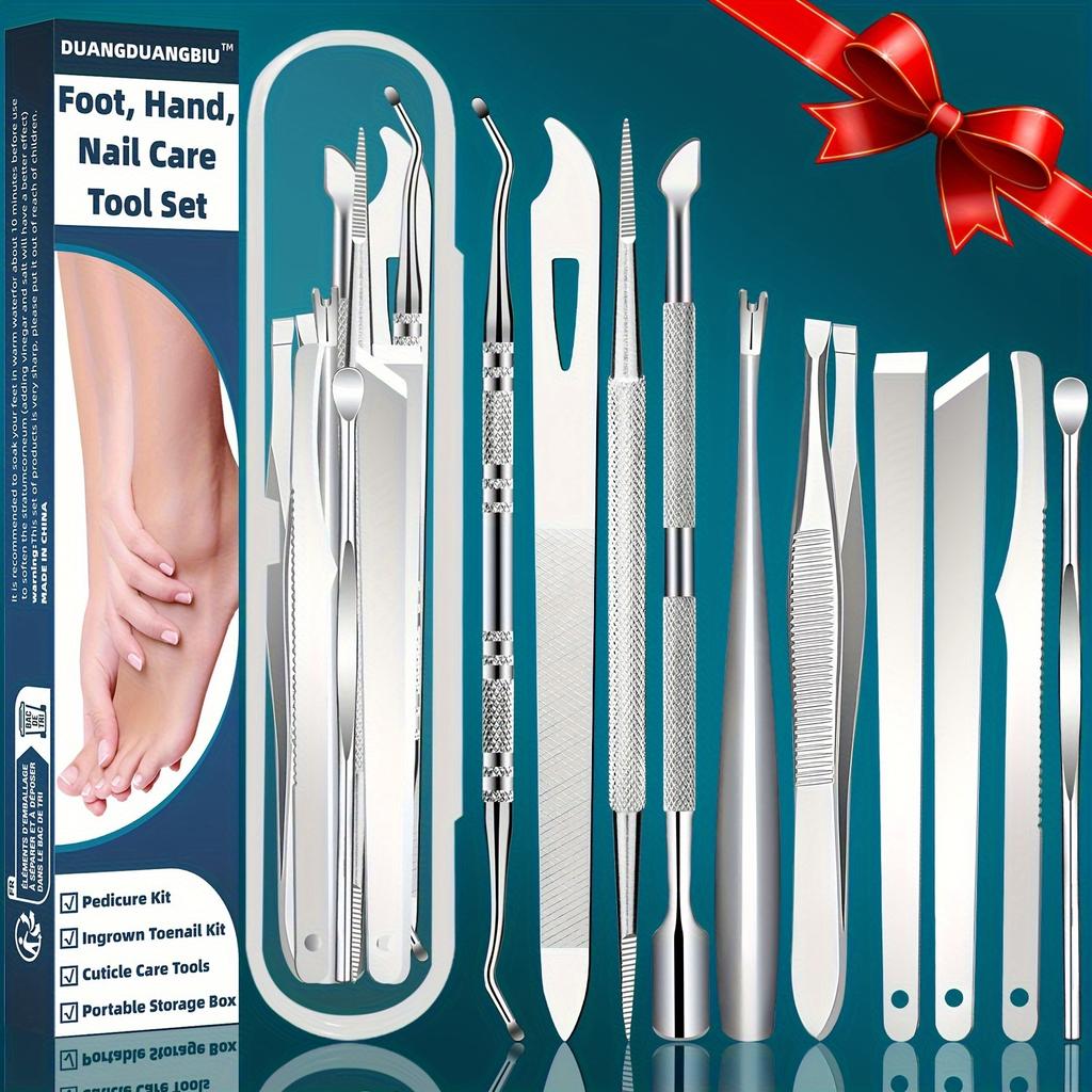 10-Piece Stainless Steel Nail Inlay and Dead Skin Removal Tool Set - Unscented Pedicure Nail Set, Halloween Gift