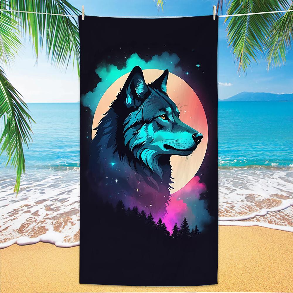 

Wolf Pattern Beach Towel, Digital Printing Thin Quick-Dry Anti-Sand Microfiber Lightweight for Swim, Yoga, Travel, Gym, Gift W30*H60(CM)